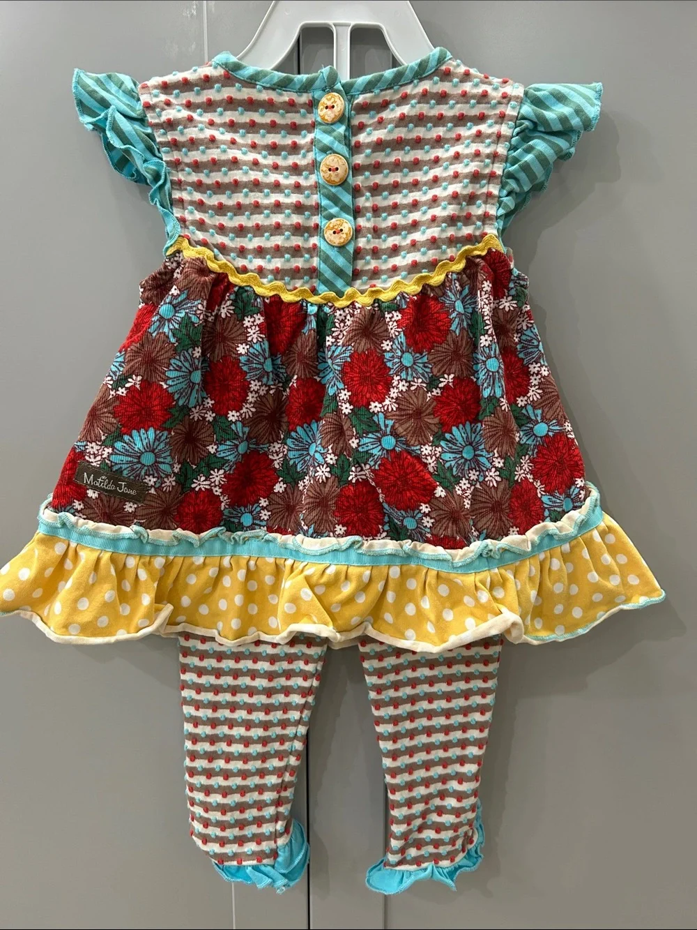 Matilda Jane Girls Floral Ruffle Dress Set in Blue, Red & Yellow 2T